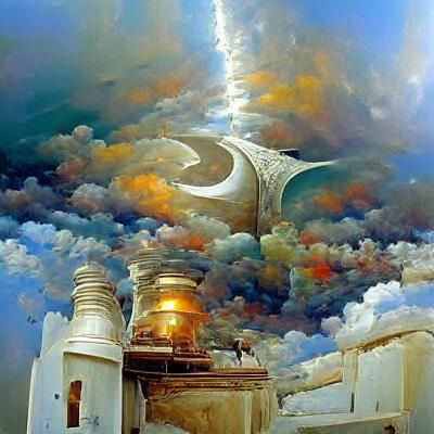 Mystical Mosque in Heaven as Oil Painting