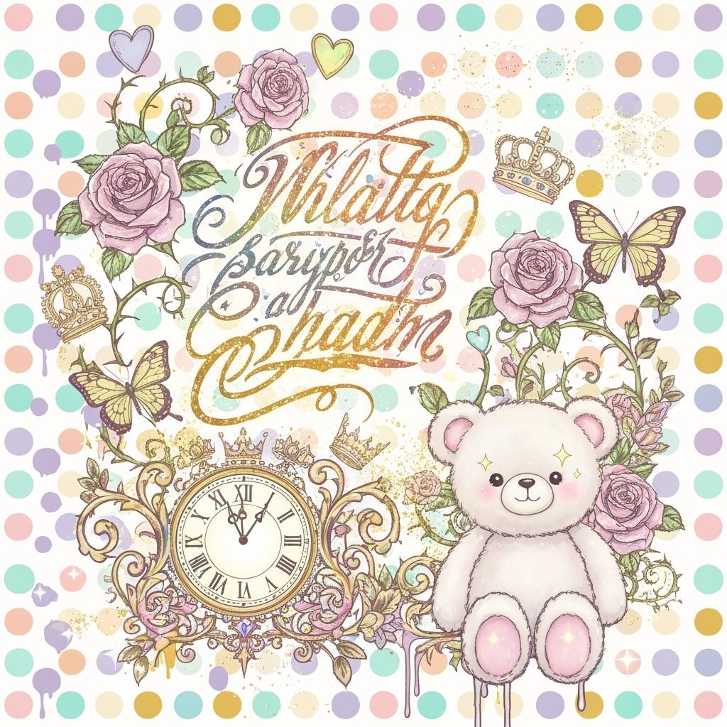 Kawaii Teddy Bear with Gothic Roses & Crowns