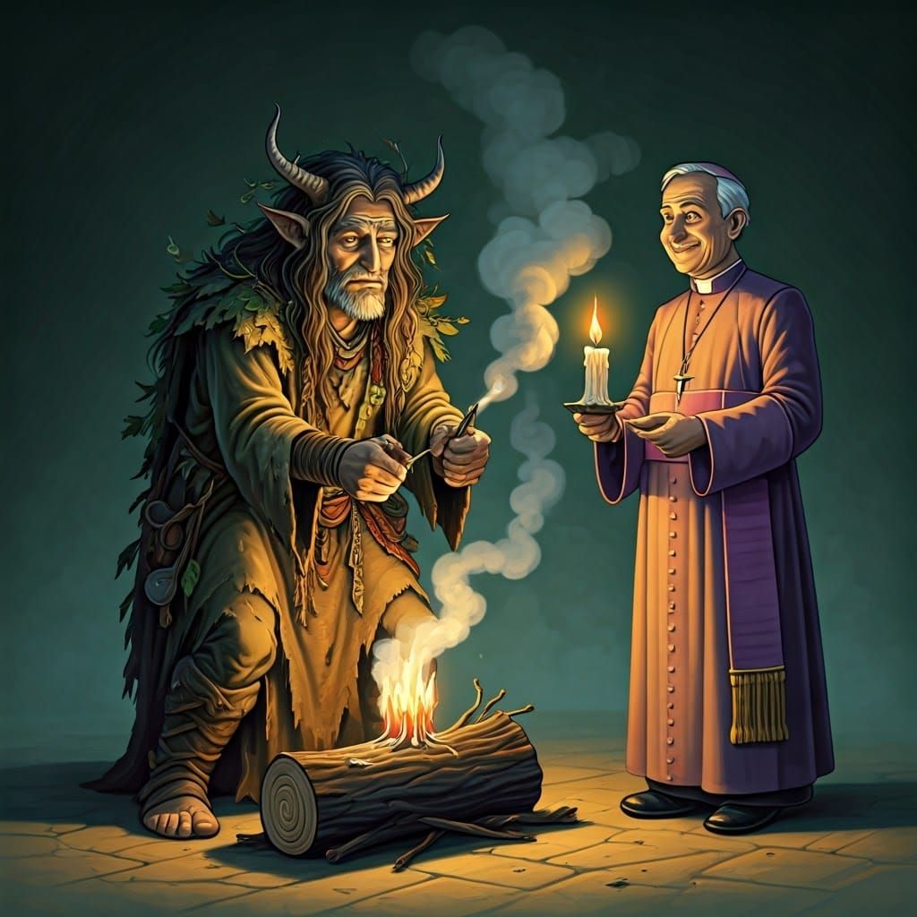 Whimsical Druid and Priest Ignite Yule Log
