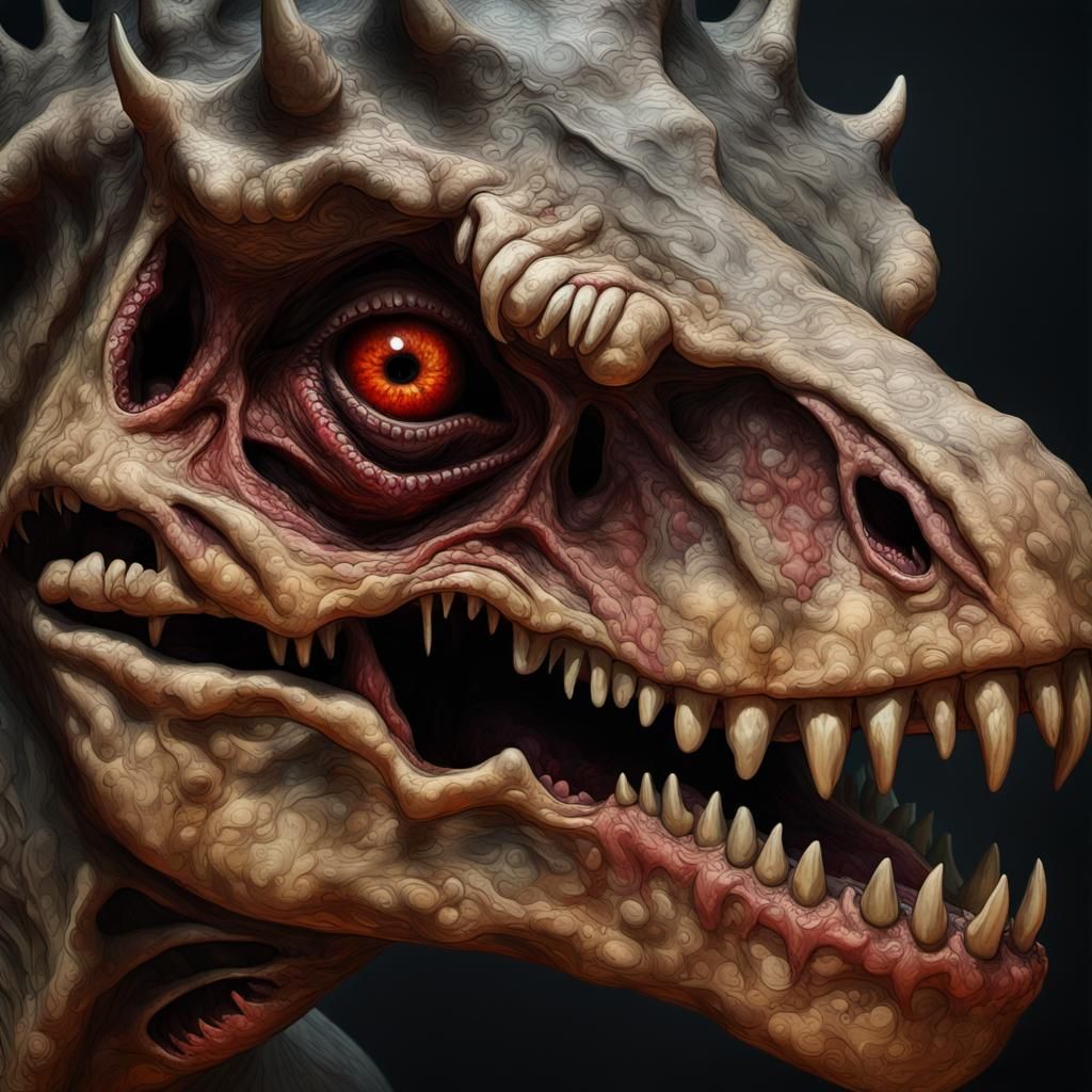 Grotesque Dinosaur Cannibal Face in Gothic Impressionist Sty...