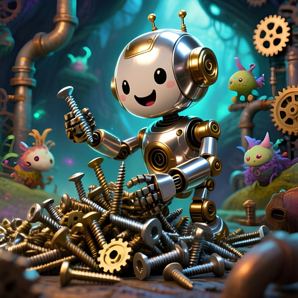 Whimsical Robot Plays with Tools in Fantasy Realm