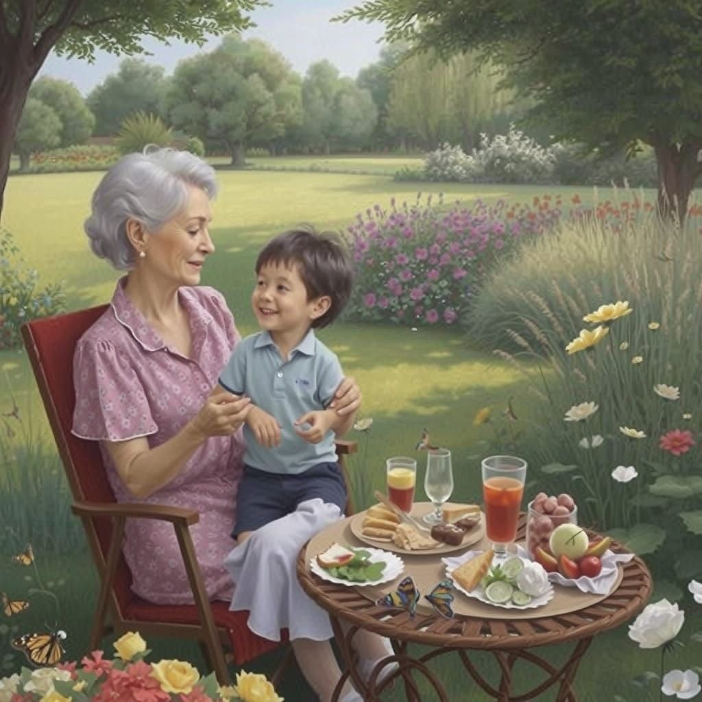 Tender Moment in a Sunny Garden with Blooming Flowers