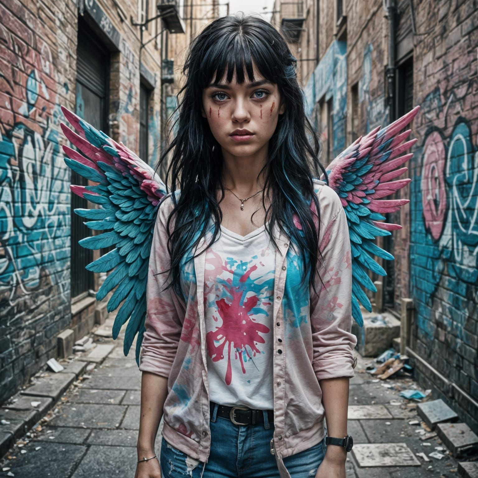 Angry Angel Girl in Graffiti Street Art Style