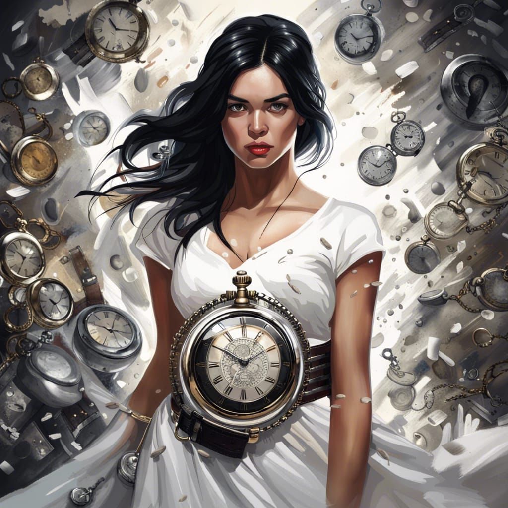Woman in White Dress with Pocket Watch Belt