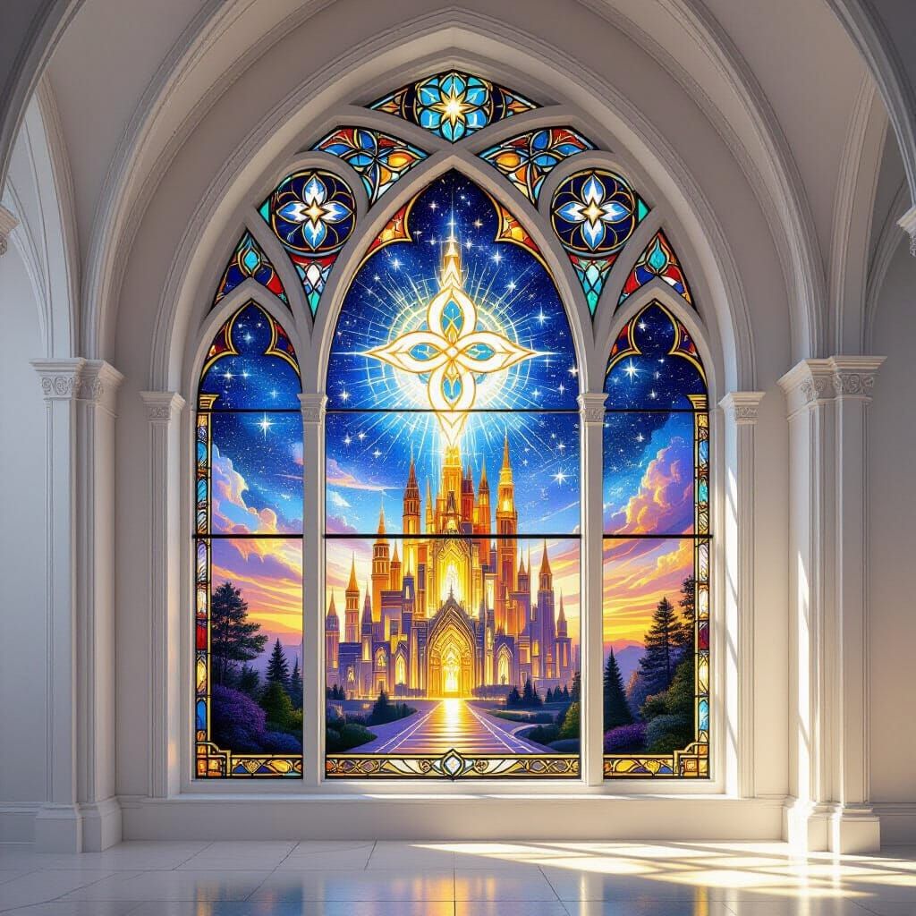 Gothic Cathedral Window: Radiant Magical City
