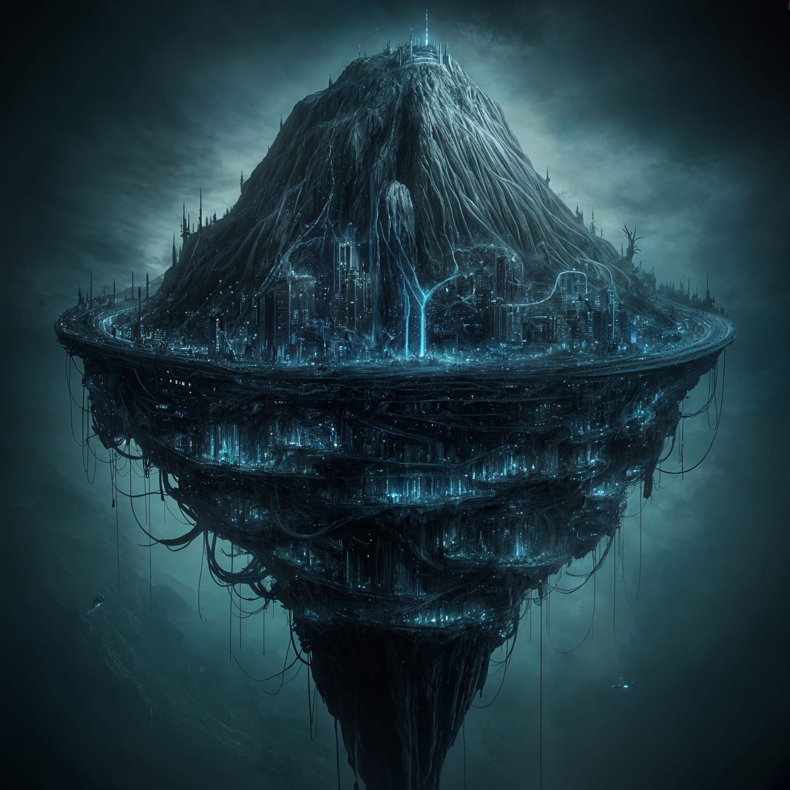 Dystopian Sky Tower: A Colossal Mountain City