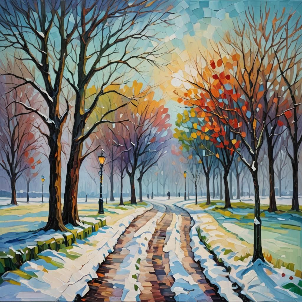 Winter Park in Expressionist Impasto Style
