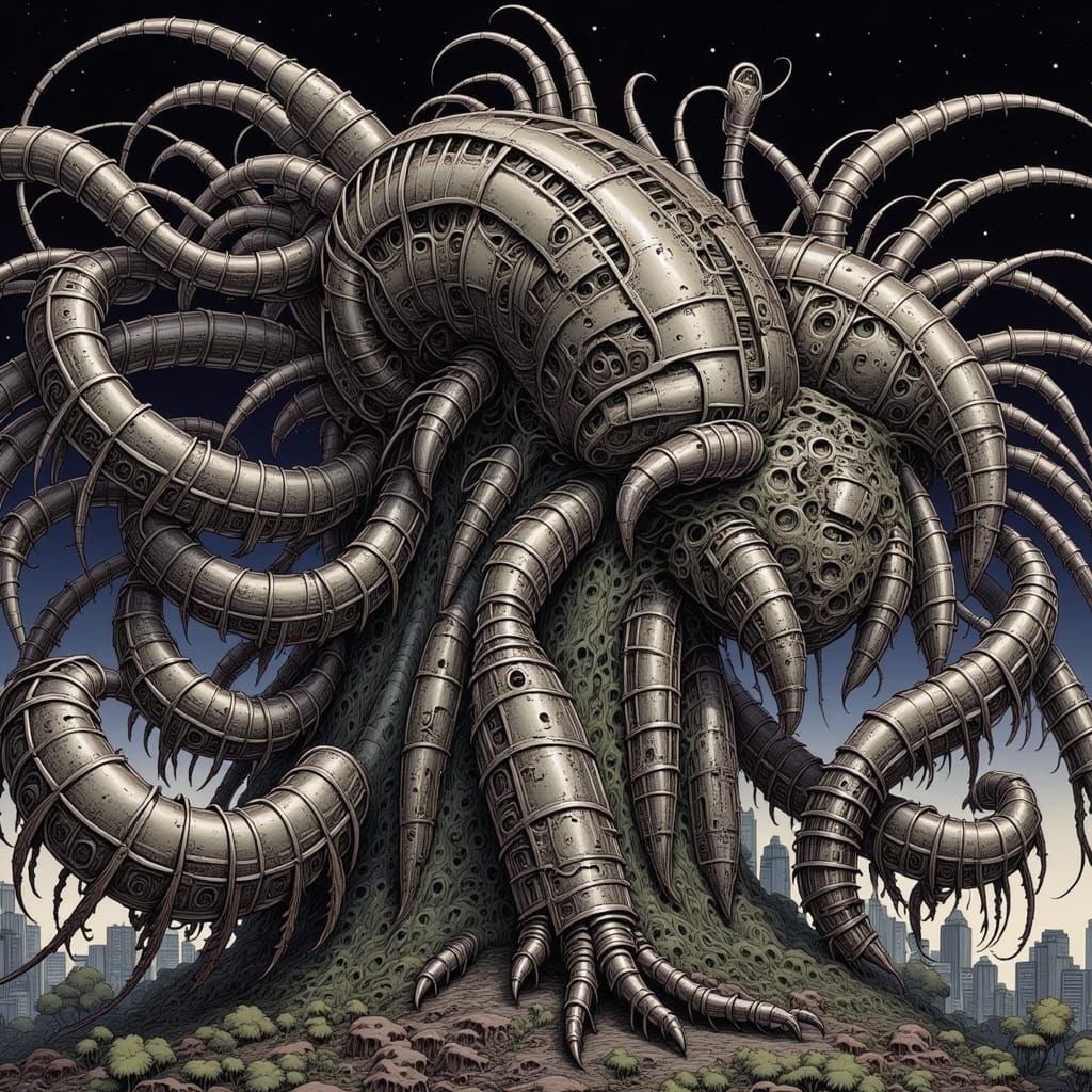 Demonic Corroded-Biomechanical Centipede-Hydra in H.R. Giger...