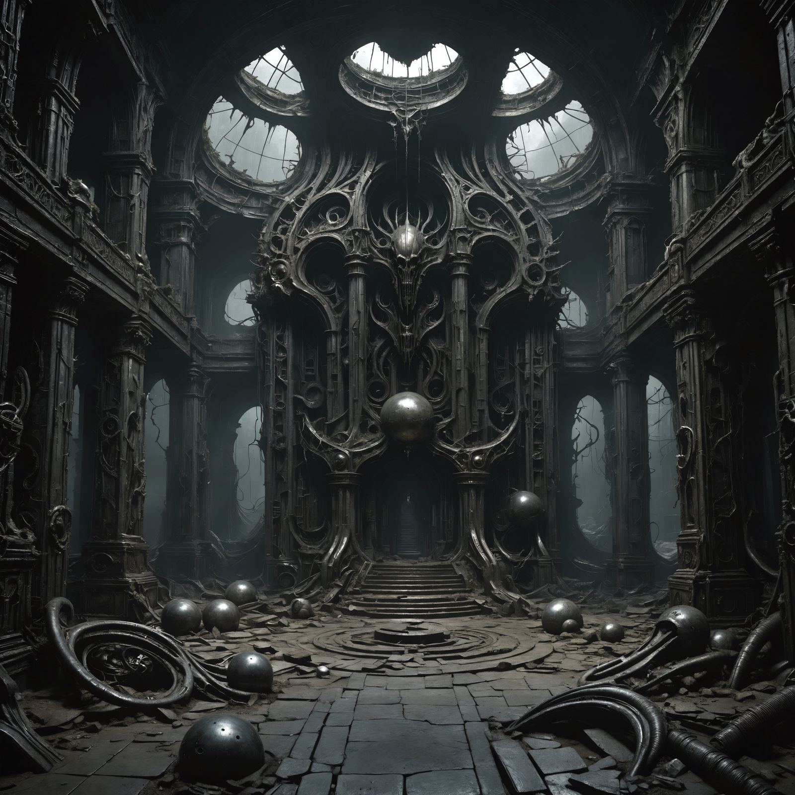 Ancient Giger Building Battlemap in Dark Style