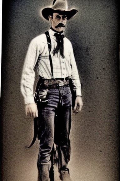 Handsome Cowboy in Film Noir Pencil Sketch