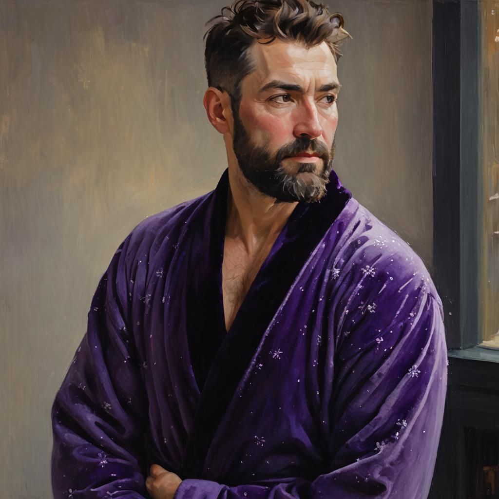 Man in Purple Robe: An Impressionist Winter Oil Painting