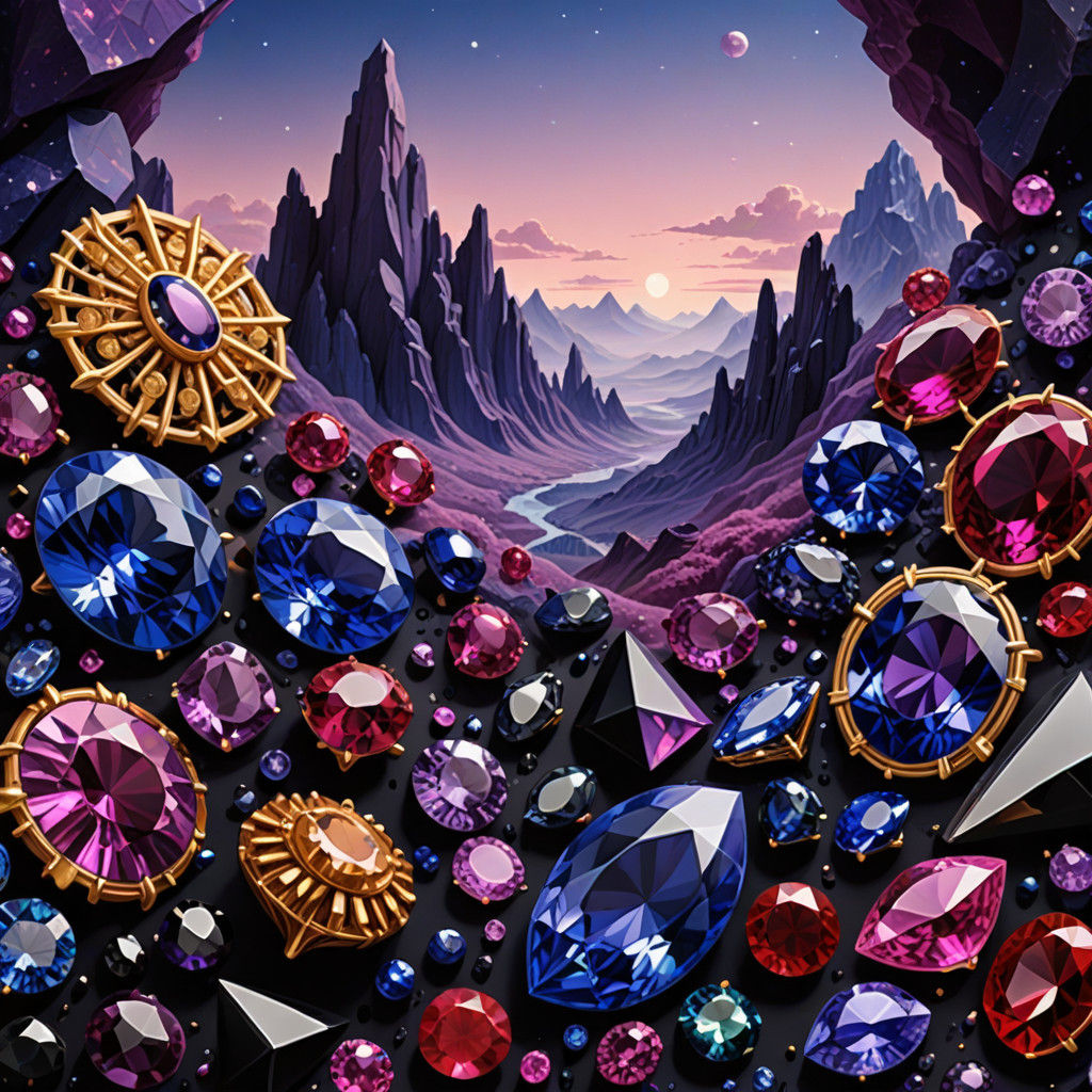 Surreal Creatures in a Tanzanite Rhodolite Onyx Dreamscape