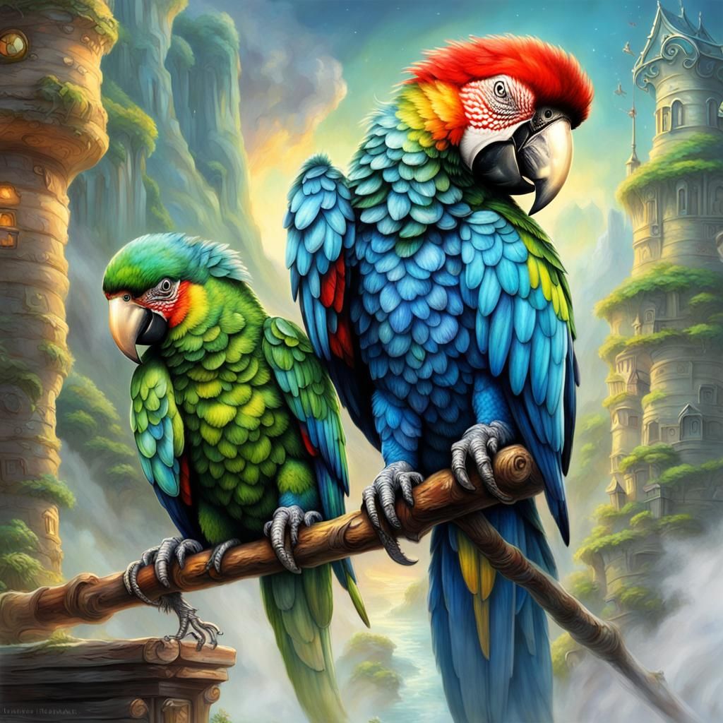 Dwarf Warlock Pirate with Macaw in Ethereal Style