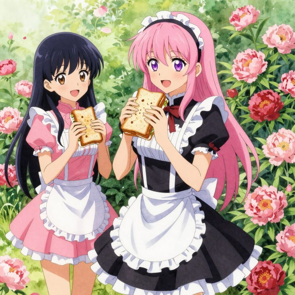 Gothic Garden Tea Party: Women Share Sandwiches in Watercolo...