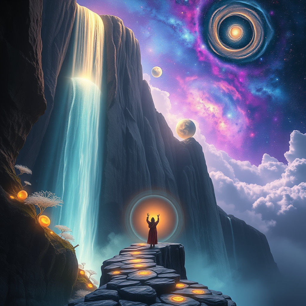 Ethereal Waterfall of Galaxies from Floating Mountain