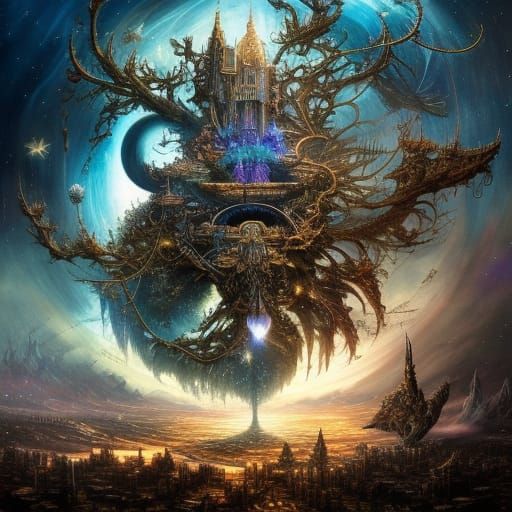 Moon and Stars: Detailed Maximalist Digital Painting