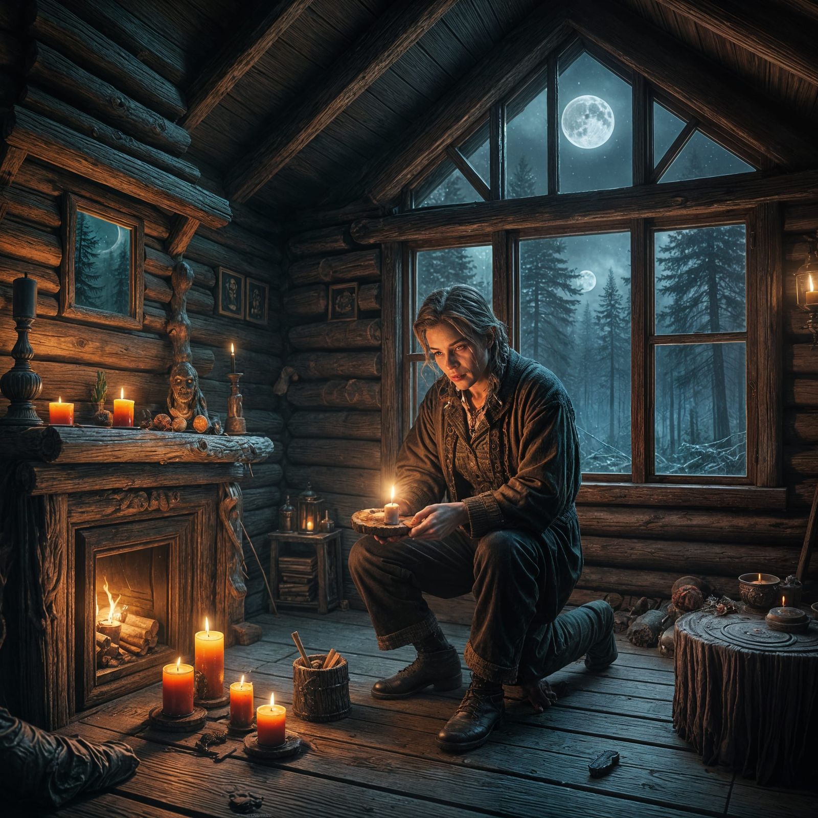 Ominous Folklore Character in Cabin: Fantasy Concept Art