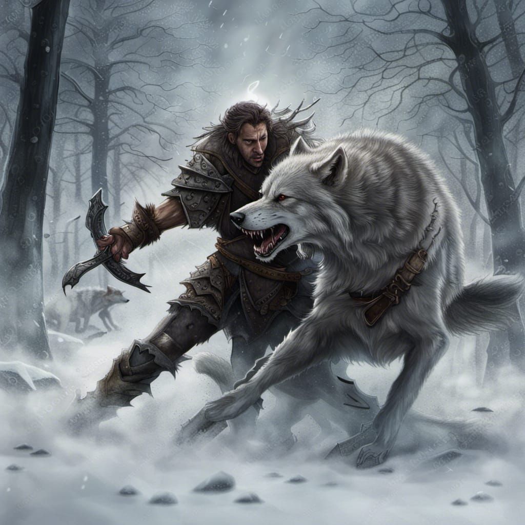 Wood Elf and Dire Wolf Battle to the Death