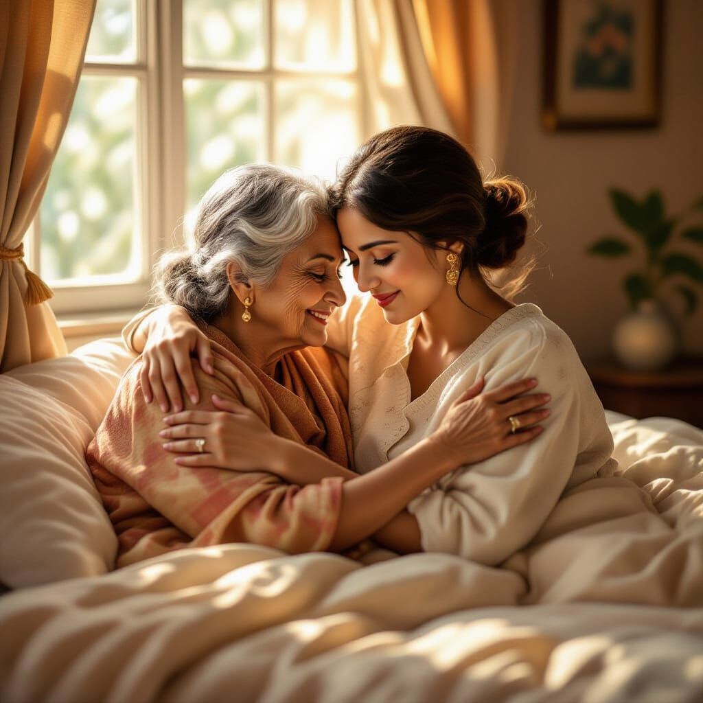 Tender Embrace of Indian Women in Warm Sunlight