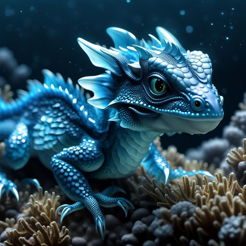 Ocean Crystal Dragon Hatchling in Hyperrealistic Detail