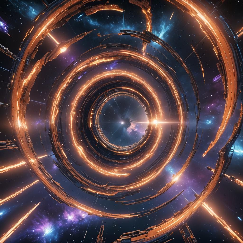 Spaceships on Interstellar Wormhole Highways: Sci-Fi Art