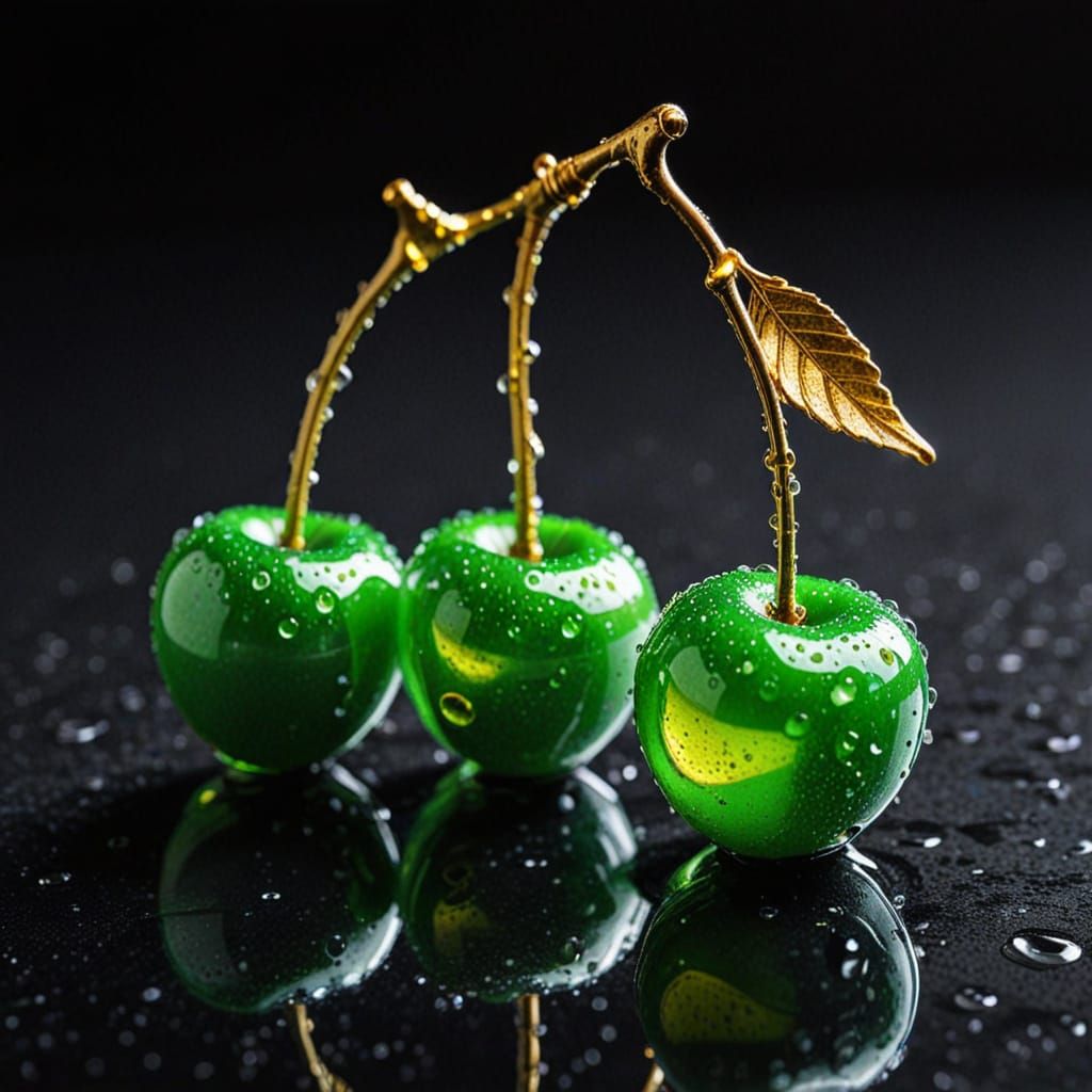 Glass Cherries Form Music Note in Oil Painting Style