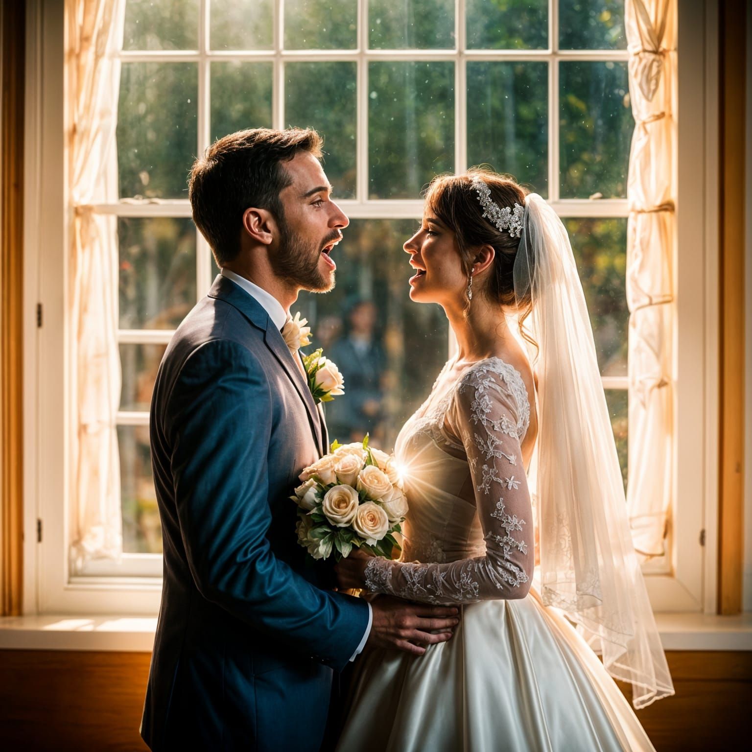 Realistic Wedding Photo with Playful Child