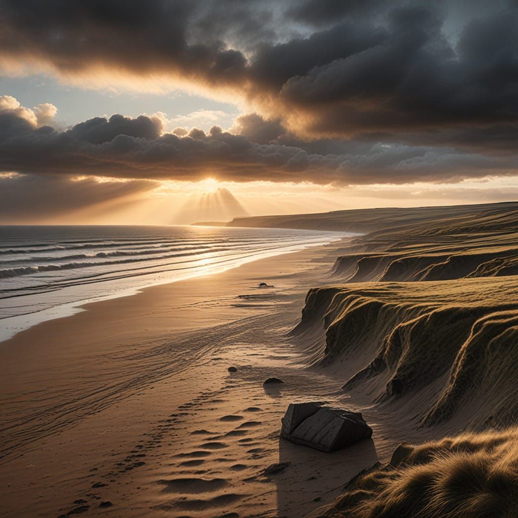 Vivid Sunrise Panorama at Compton Bay, Isle of Wight