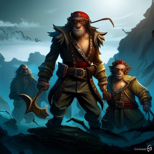 Monkey Pirate Crew on the High Seas