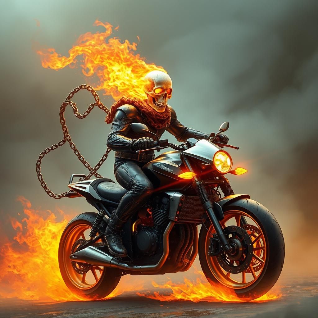 Ghost Rider on Motorcycle with Flaming Skull