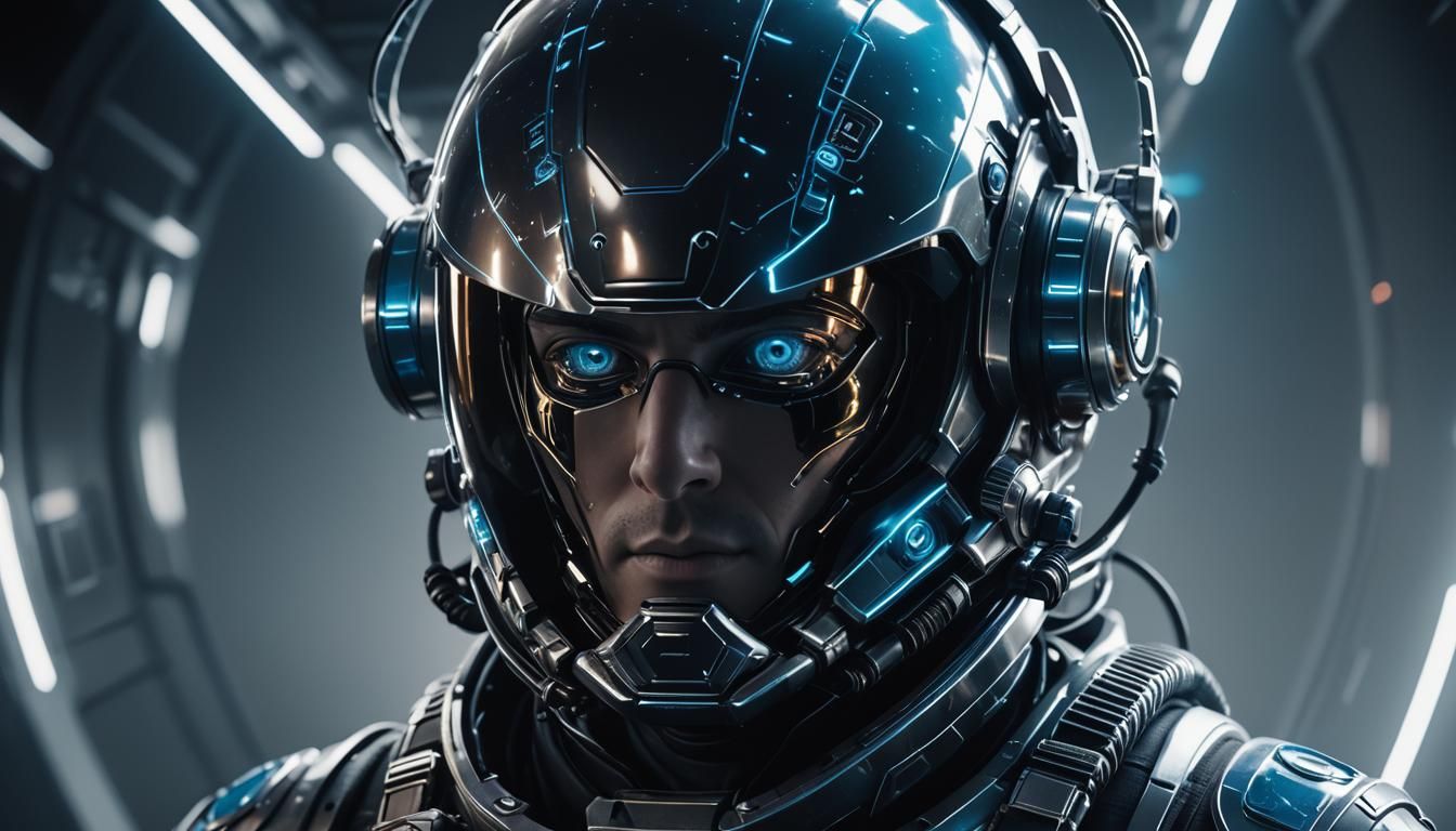 Futuristic Astronaut Helmet with Magnetic Vision in Neon Noi...