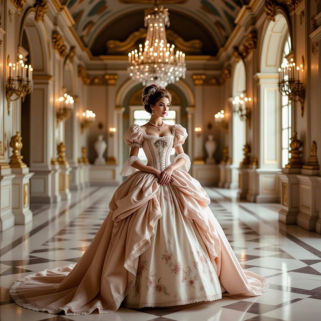 Rococo Lady in Castle Hall, Cinematic Lighting