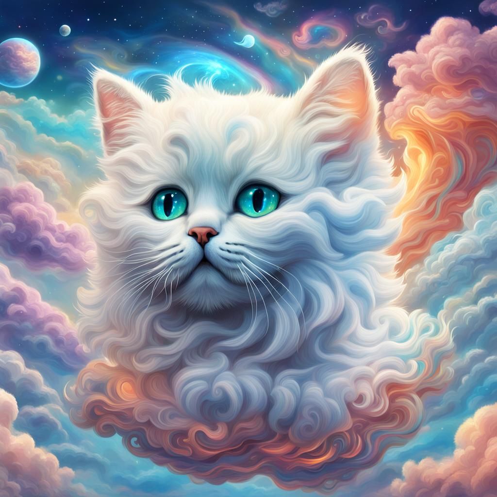 Fluffy Cloud Kitten in Holographic Astral Art