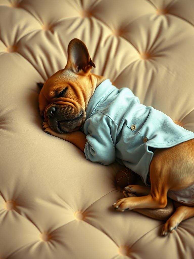 Peaceful Bulldog Slumber on a Plush Mattress