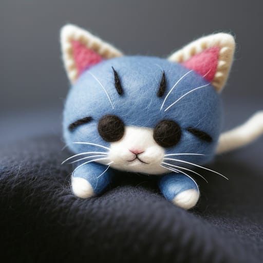 Adorable Felt Cat with Vibrant Whiskers