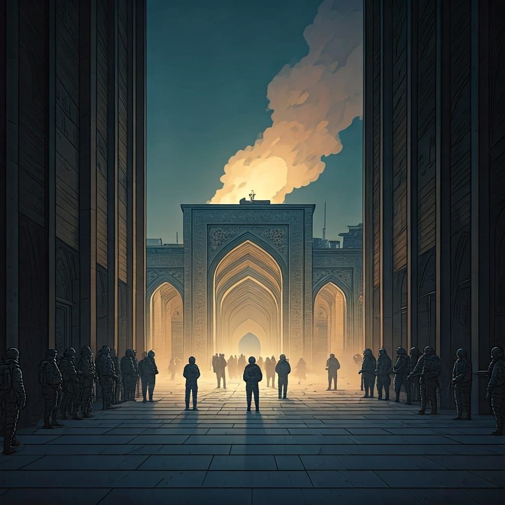 Tehran Central Square at Dusk: A Futuristic Vision