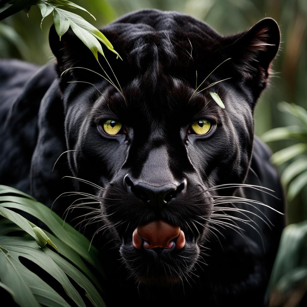 Fierce Black Panther Portrait in Jungle Setting