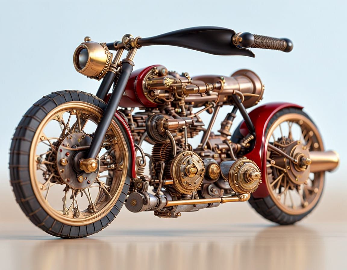 Miniature model of a diesel-punk motorcycle