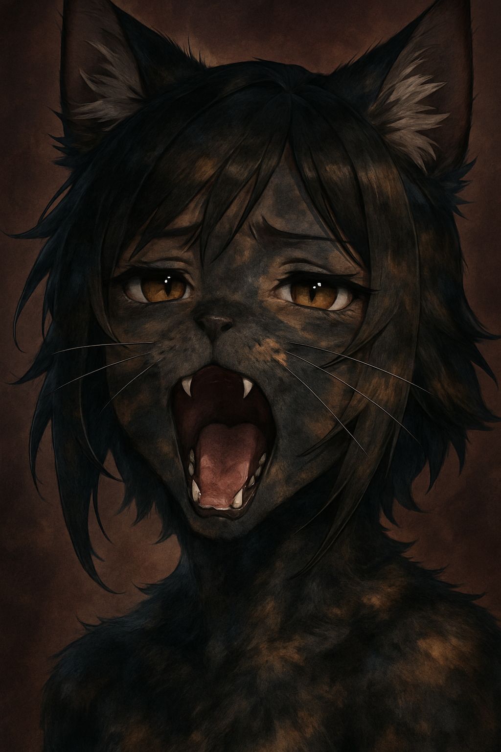 Anime Masterpiece: Dark Gray Tortoiseshell Cat Illustration