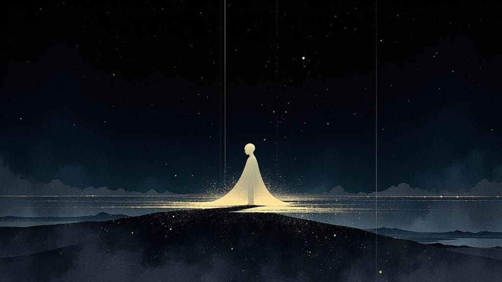 Ethereal Stardust Figure in Minimalist Cosmic Art Style