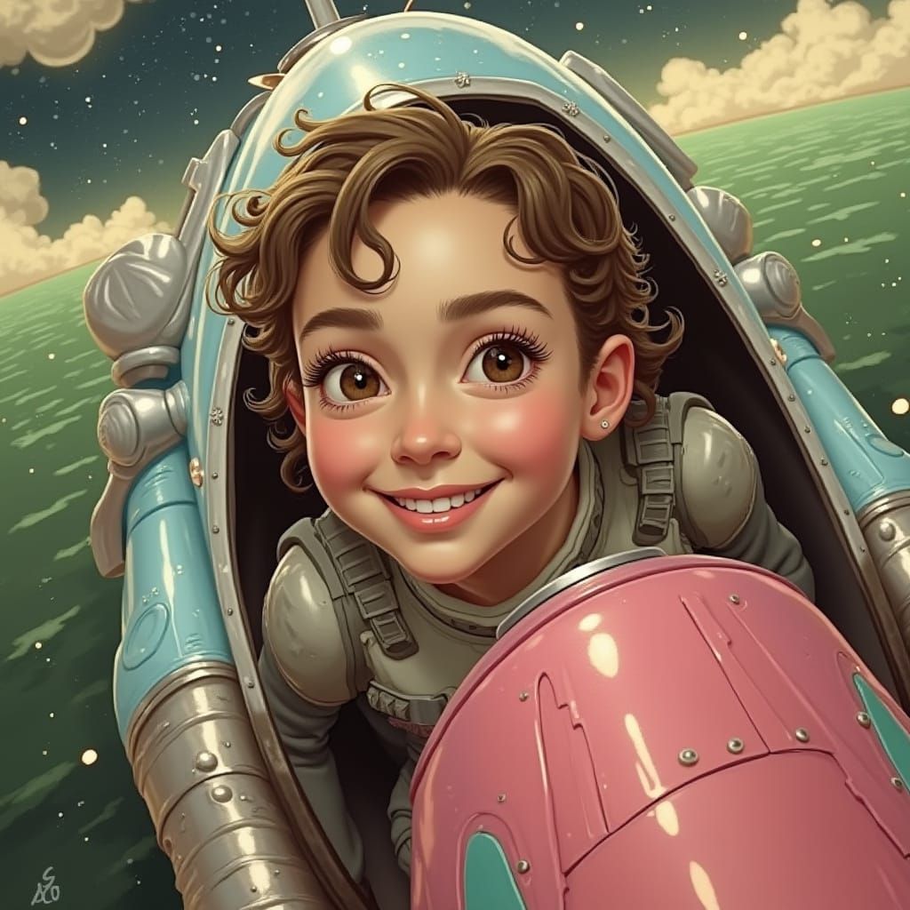 Confident Girl Pilots Disney-Inspired Spaceship in Photoreal...