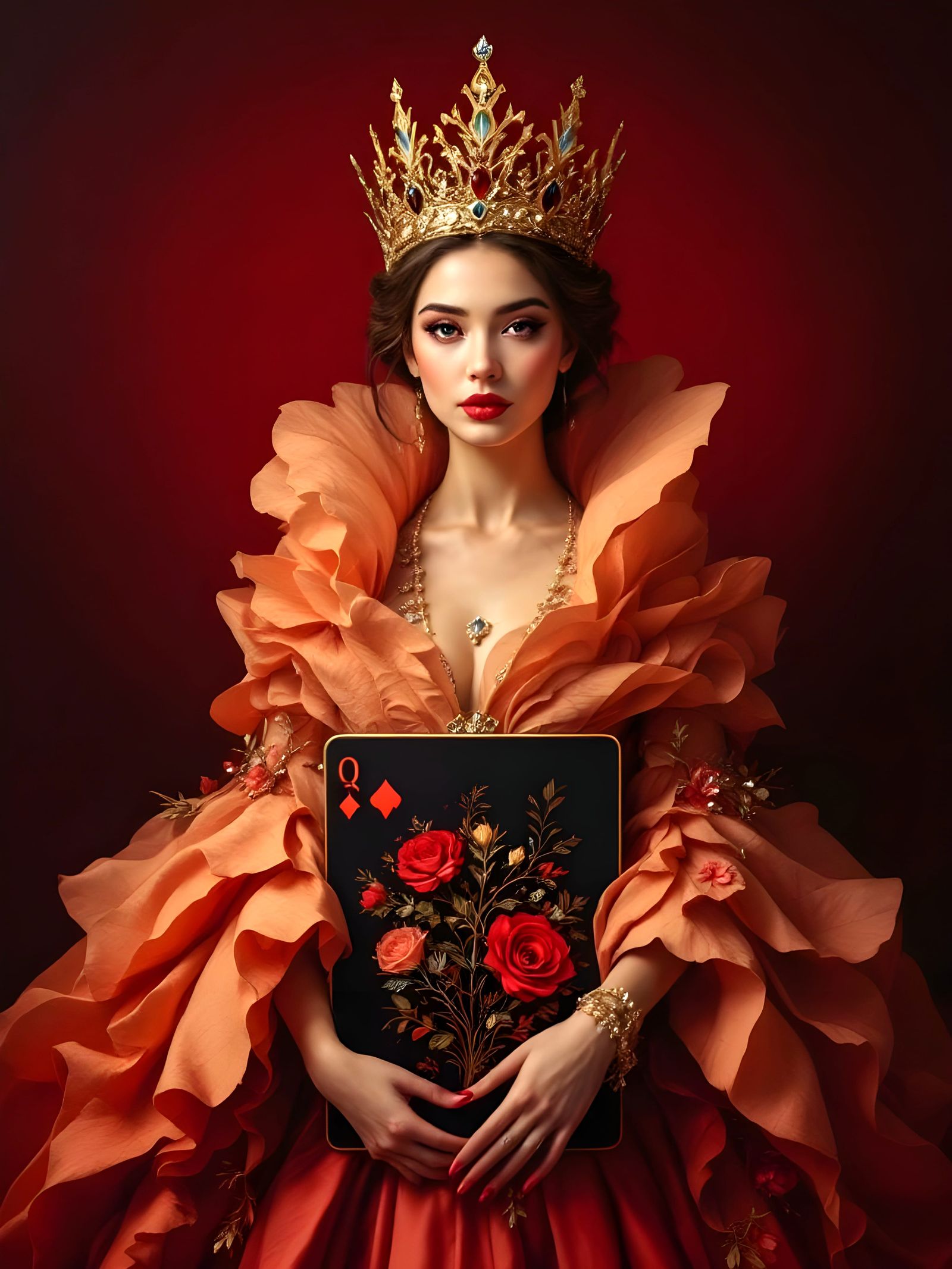 Queen in Rose Dress Oil Painting