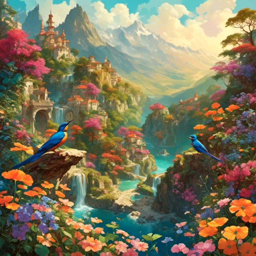 Persian Garden Bird's-Eye View in Classical Style