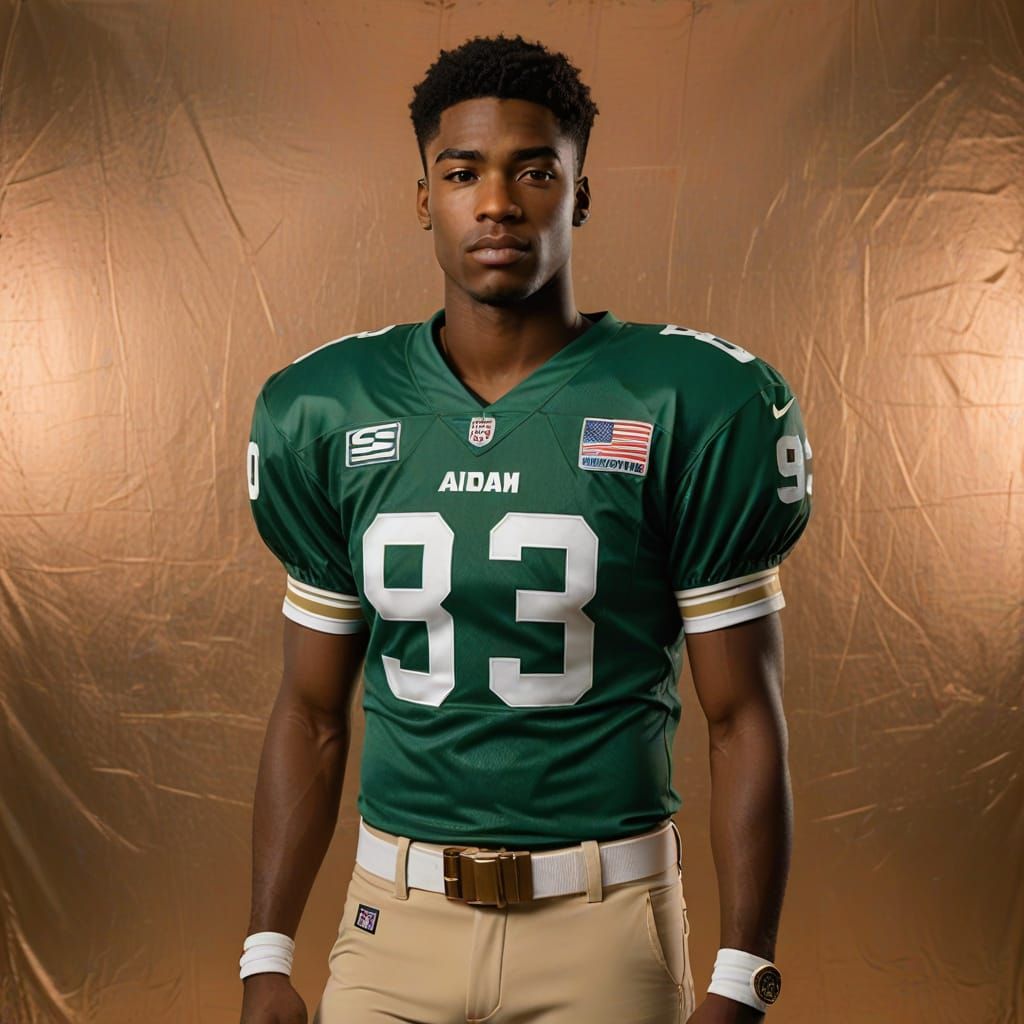 College Football Player Adam Poses in Studio Portrait