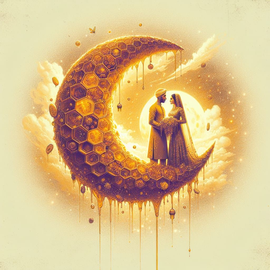 Honeycomb Crescent Moon with Wedding Engagement