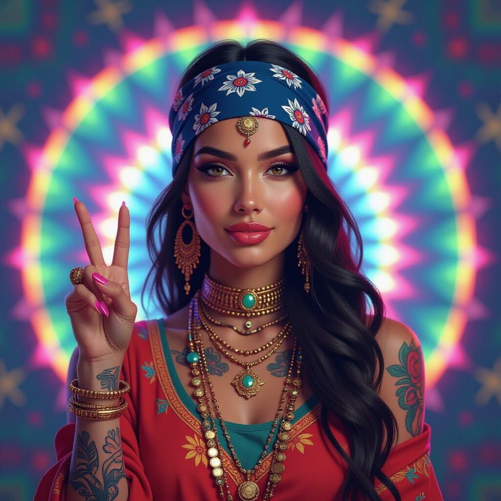 Futuristic Chola Portrait with Psychedelic Accents