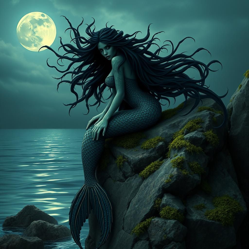 Mysterious Mermaid Siren in Klimt-Inspired Fairy Tale