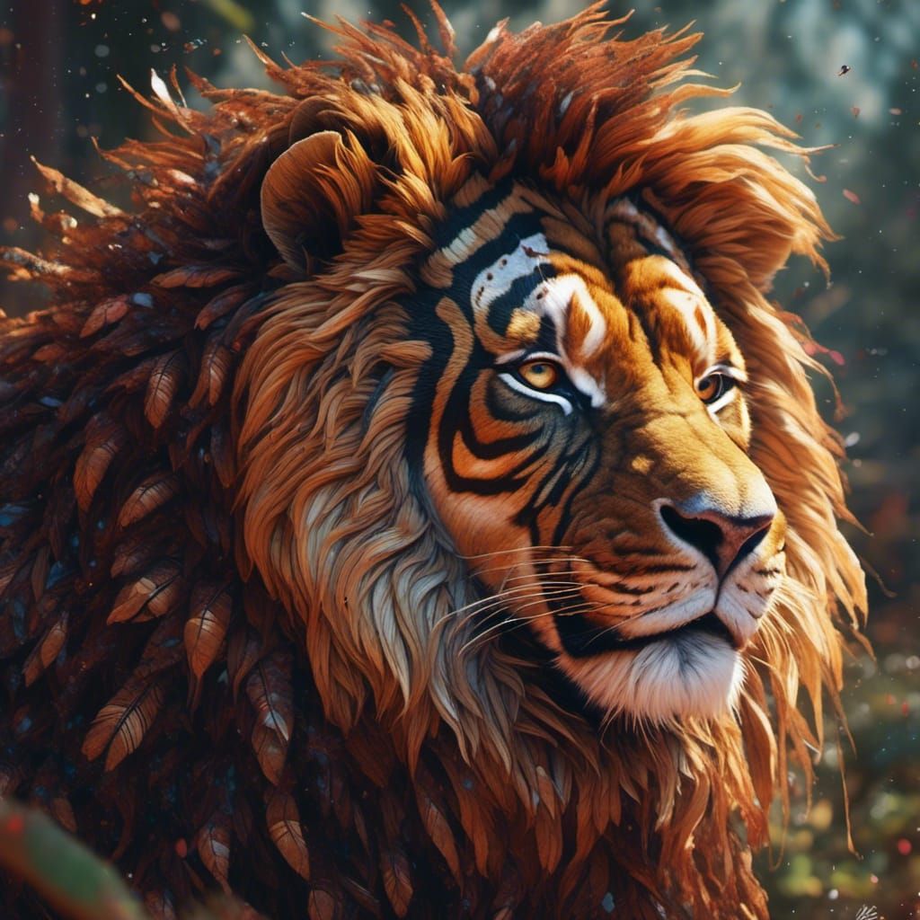 Detailed Liger with Brown Mane and Stripes