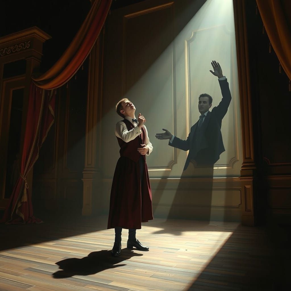 Actor Engaged in Dramatic Dance with Shadow