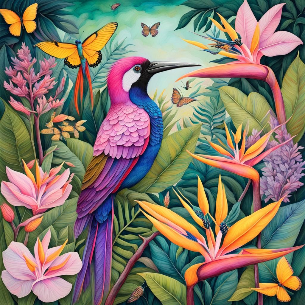 Biodiversity Art: Bird of Paradise in Mixed Media